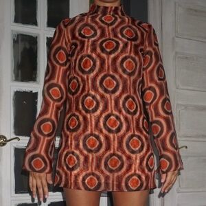 Vintage 70s Mock Neck Mini Dress